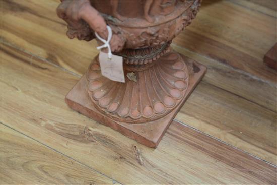 A pair of Victorian terracotta campana urns, H.1ft 8in. Diam.1ft 2in.